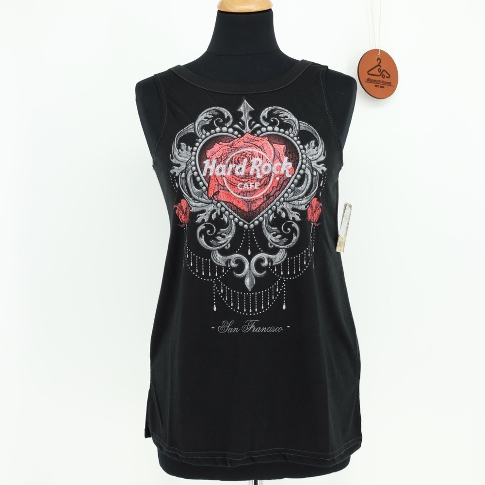 Hard Rock Cafe‎ San Francisco Rose Heart Rhinestone Strappy Back Tank Top Small